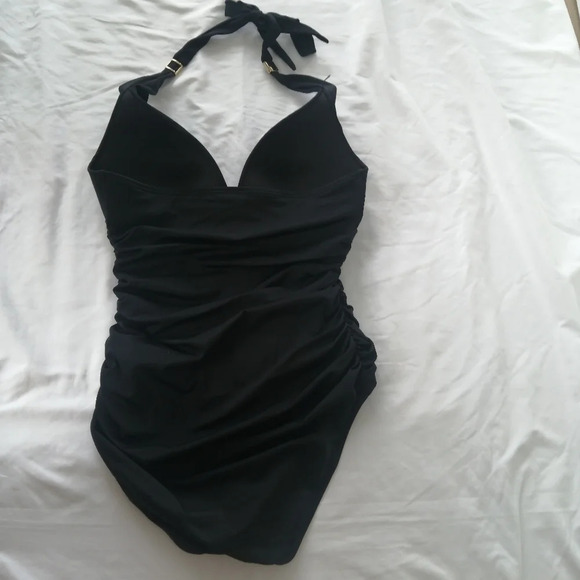 Victoria Secret Ruched Stomach Plunging Halter One Piece Swim Bathing Suit M - Picture 4 of 16